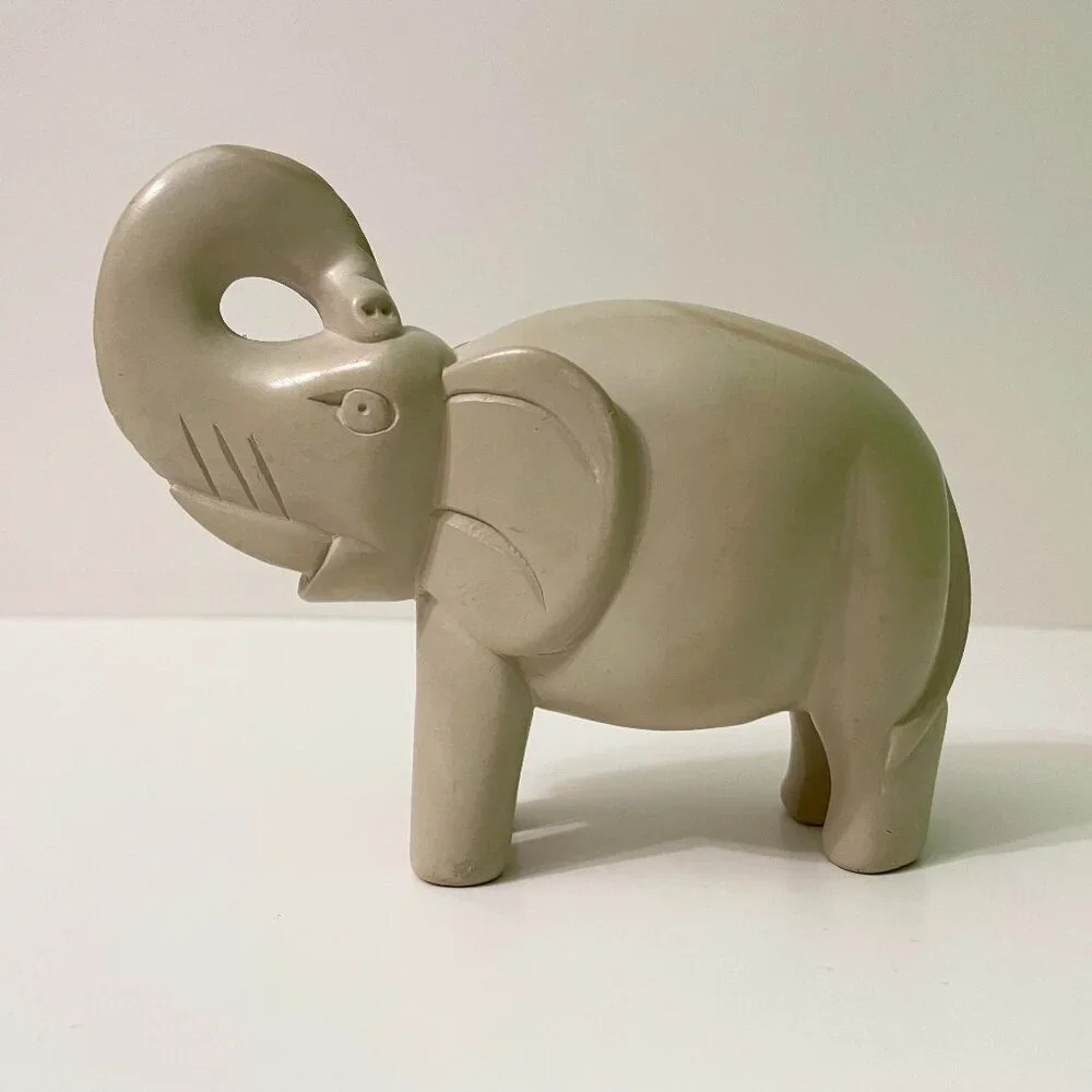 Vintage Elephant Stone Figurine 5 Inch Tall Carving Figure Flaws